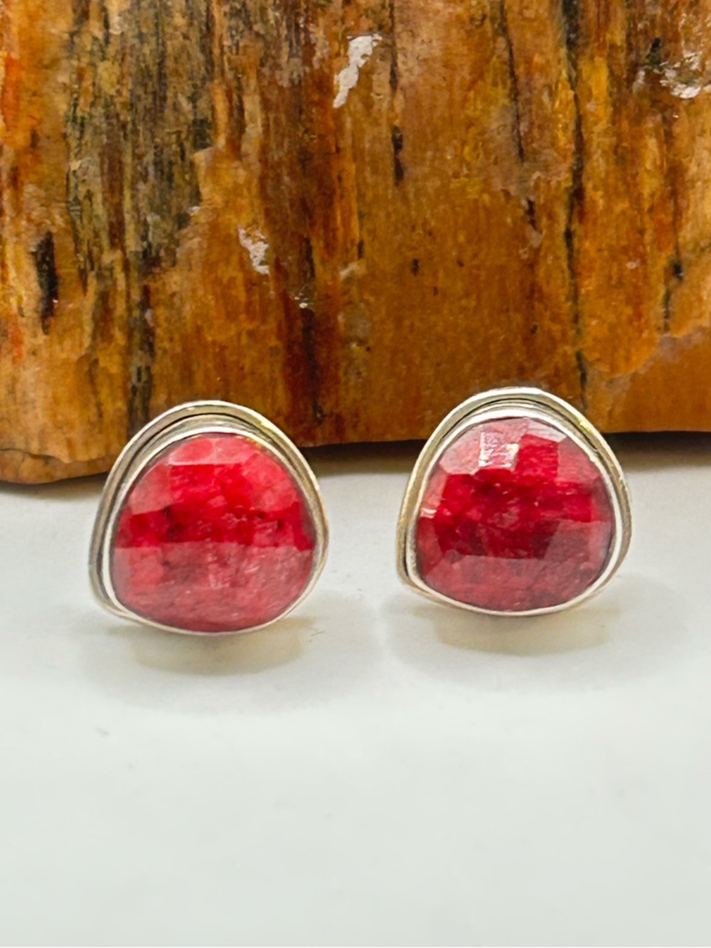 Sterling Silver Rough Rose Cut Ruby Earrings